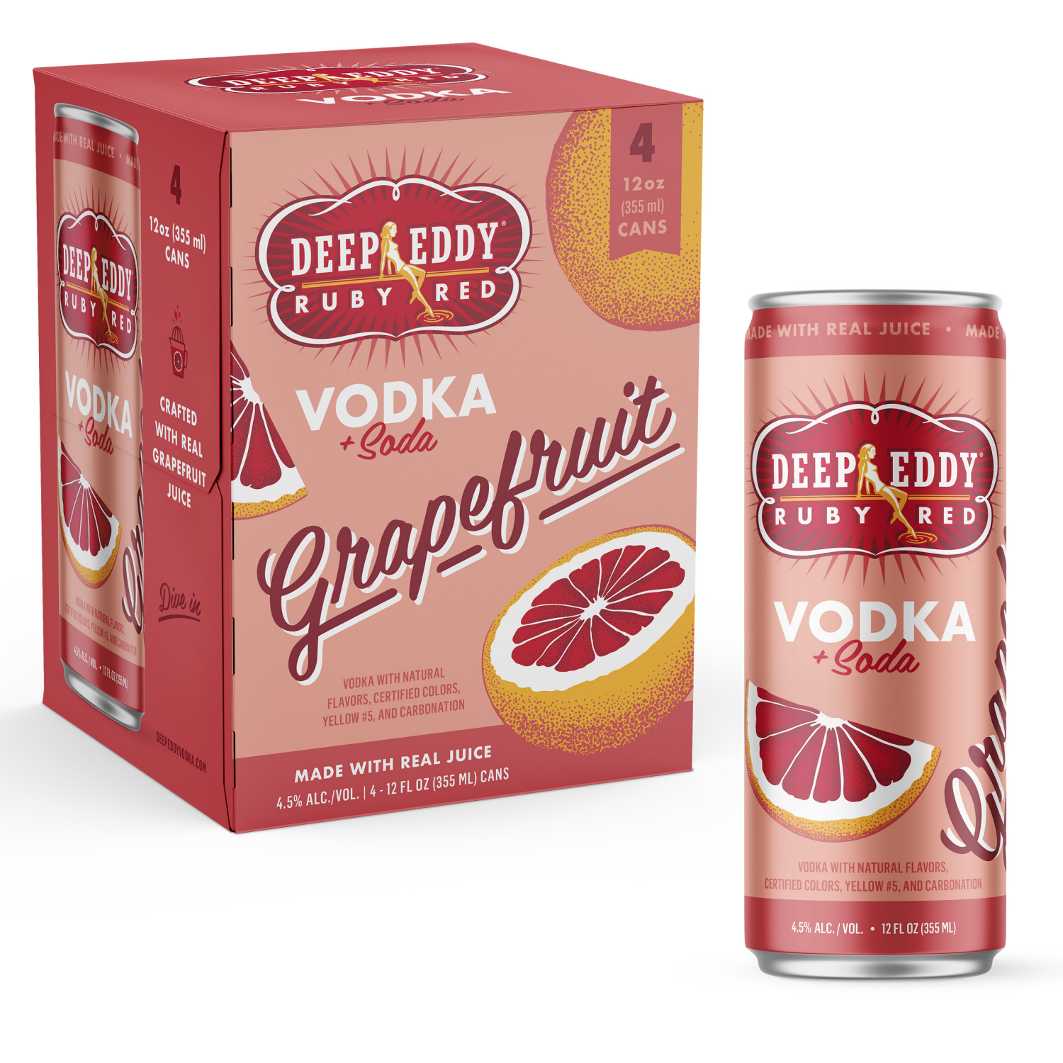 slide 6 of 8, Deep Eddy Ruby Red Grapefruit Vodka + Soda 4 - 12 fl oz Cans, 4 ct; 355 ml