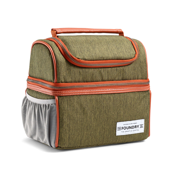 slide 1 of 1, Fit & Fresh Atwells Lunch Bag, Olive with Brown Trim, 1 ct