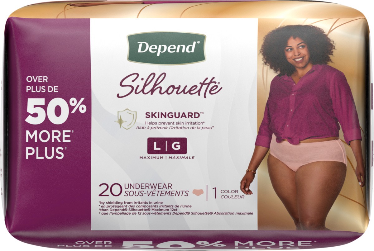slide 6 of 11, Depend Silhouette Adult Incontinence & Postpartum Bladder Leak Underwear for Women, Maximum Absorbency, Large, Pink, 20 Count, 20 ct