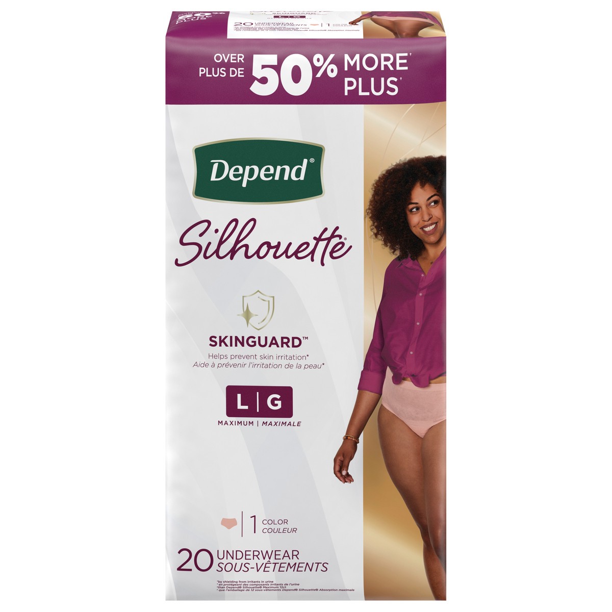 slide 10 of 11, Depend Silhouette Adult Incontinence & Postpartum Bladder Leak Underwear for Women, Maximum Absorbency, Large, Pink, 20 Count, 20 ct