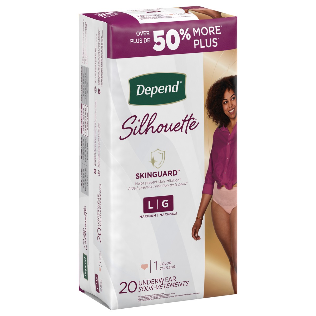slide 3 of 11, Depend Silhouette Adult Incontinence & Postpartum Bladder Leak Underwear for Women, Maximum Absorbency, Large, Pink, 20 Count, 20 ct