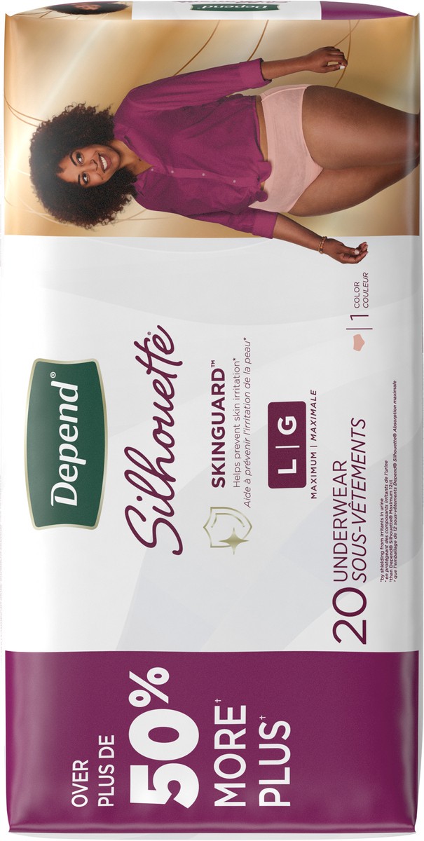 slide 4 of 11, Depend Silhouette Adult Incontinence & Postpartum Bladder Leak Underwear for Women, Maximum Absorbency, Large, Pink, 20 Count, 20 ct