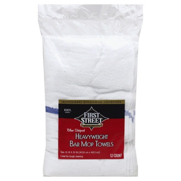 slide 1 of 1, First Street Blue Striped Bar Mop Towels, 12 ct