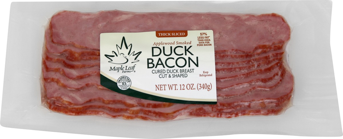 slide 3 of 8, Maple Leaf Applewood Smoked Duck Bacon, 12 oz