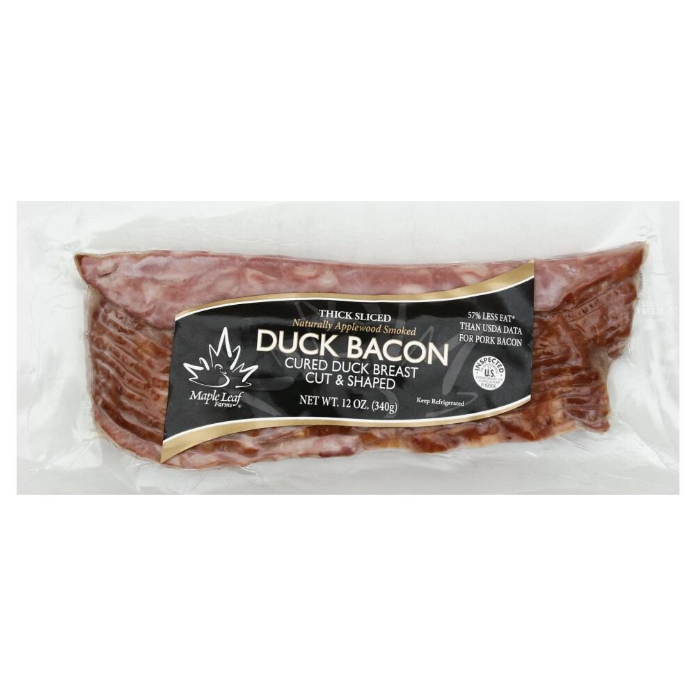 slide 1 of 8, Maple Leaf Applewood Smoked Duck Bacon, 12 oz