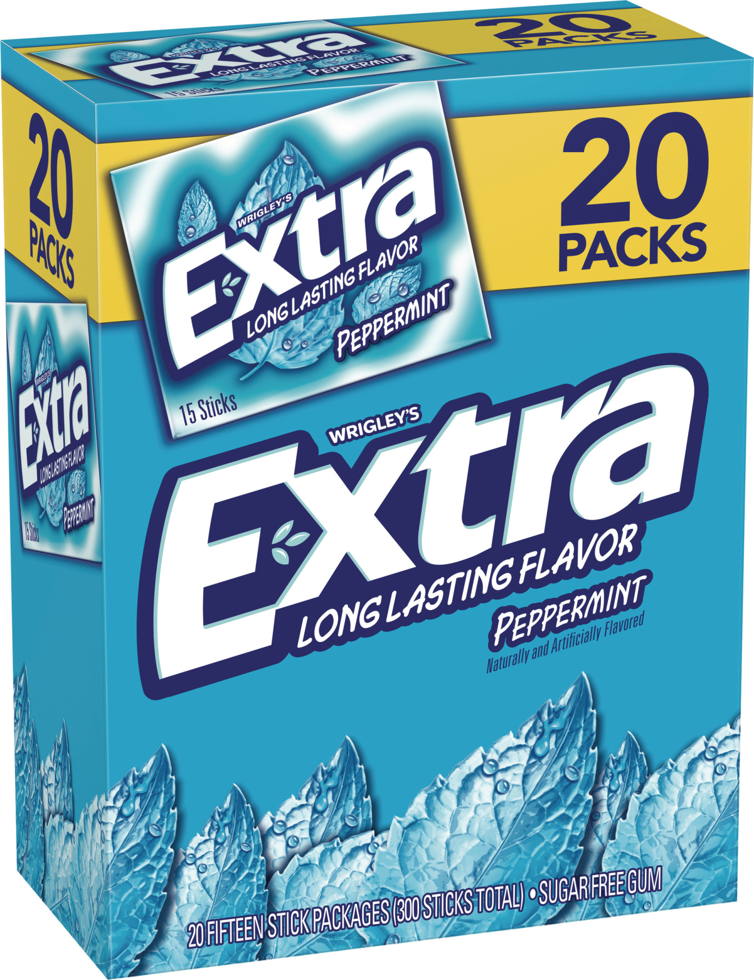 slide 1 of 1, Extra Gum Sugar Free Mint Chewing Gum, Peppermint, 15 sticks, 20 pk, 