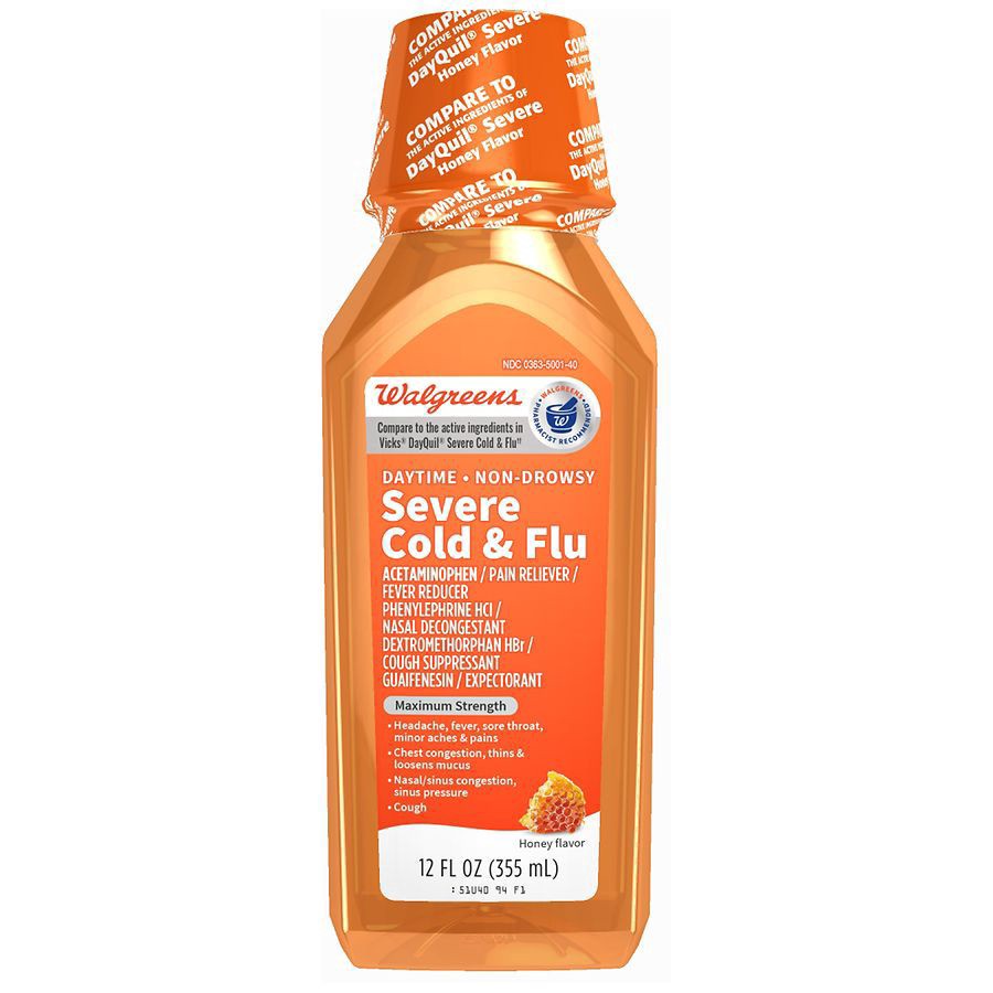 slide 1 of 5, Walgreens Daytime Severe Cold and Flu Relief, Liquid Medicine Honey, 12 fl oz