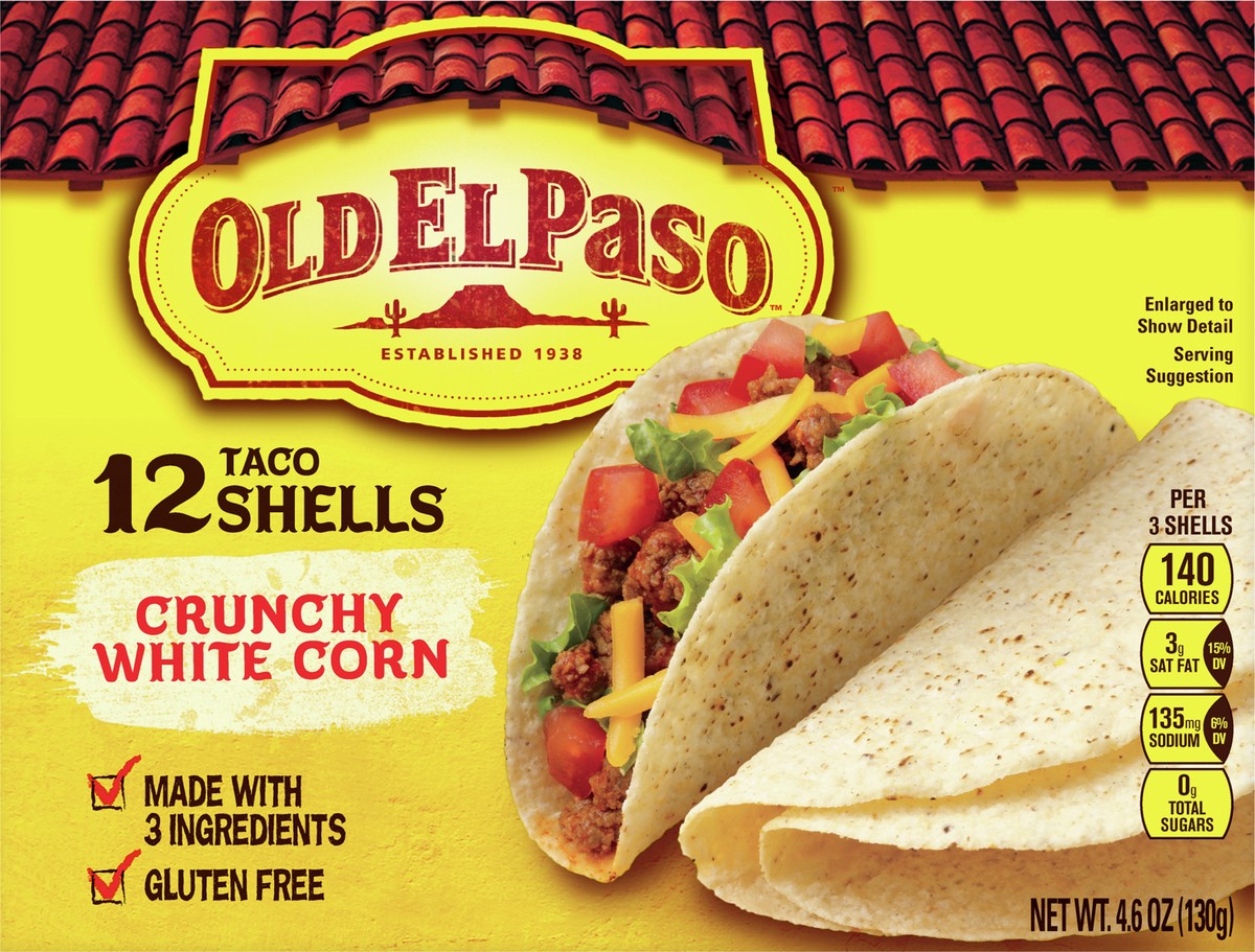 slide 4 of 12, Old El Paso Crunchy White Corn Taco Shells, Gluten Free, 12 ct., 4.6 oz., 12 ct