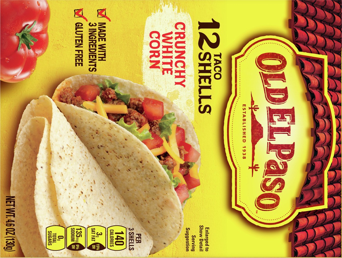 slide 3 of 12, Old El Paso Crunchy White Corn Taco Shells, Gluten Free, 12 ct., 4.6 oz., 12 ct
