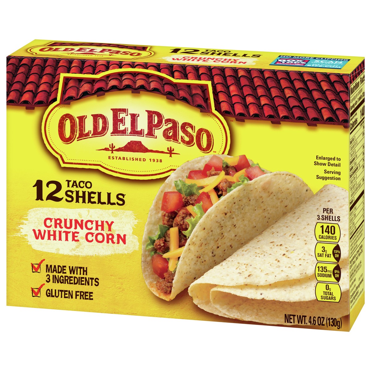 slide 12 of 12, Old El Paso Crunchy White Corn Taco Shells, Gluten Free, 12 ct., 4.6 oz., 12 ct