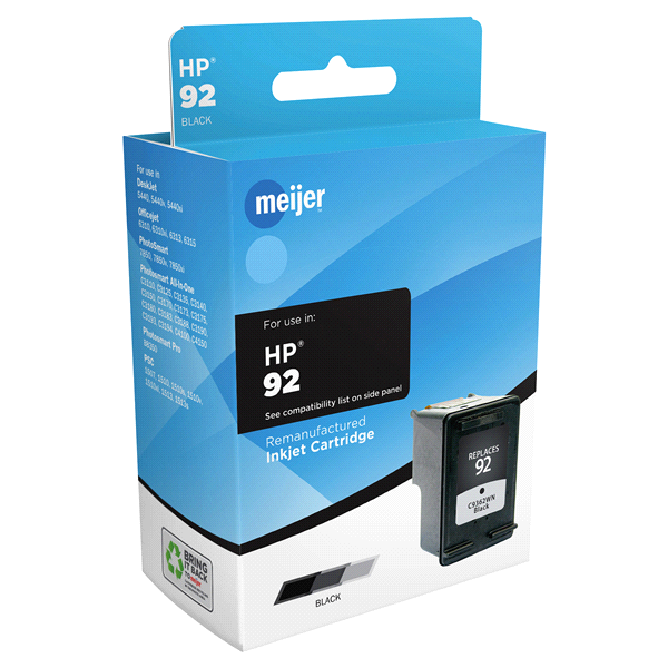 slide 1 of 1, Meijer Remanufactured Inkjet Cartridge, Replacement for HP 92, Black, 1 ct