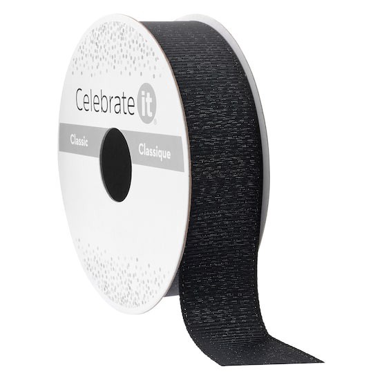 slide 1 of 2, 7/8" X 5yd. Black & Silver Grosgrain Ribbon By Celebrate It Classic, 7/8 in x 5 yd