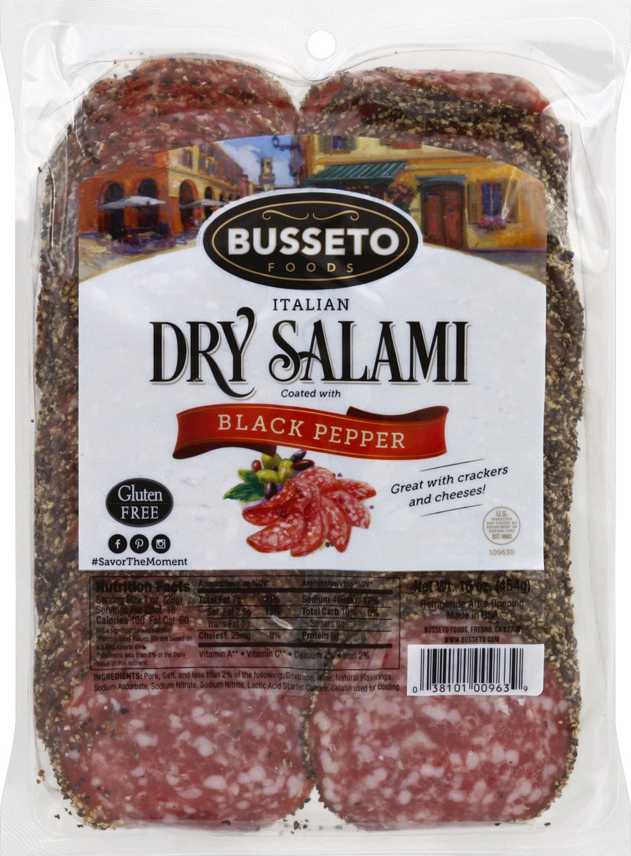 slide 3 of 3, Busseto Foods Italian Dry Salami Pepper Coated Sliced, 