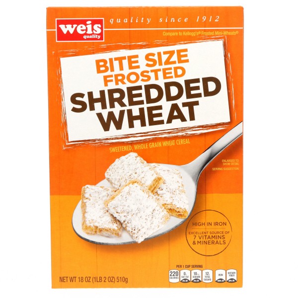 slide 1 of 1, Weis Quality Bite Size Frosted Shredded Wheat Cereal, 18 oz