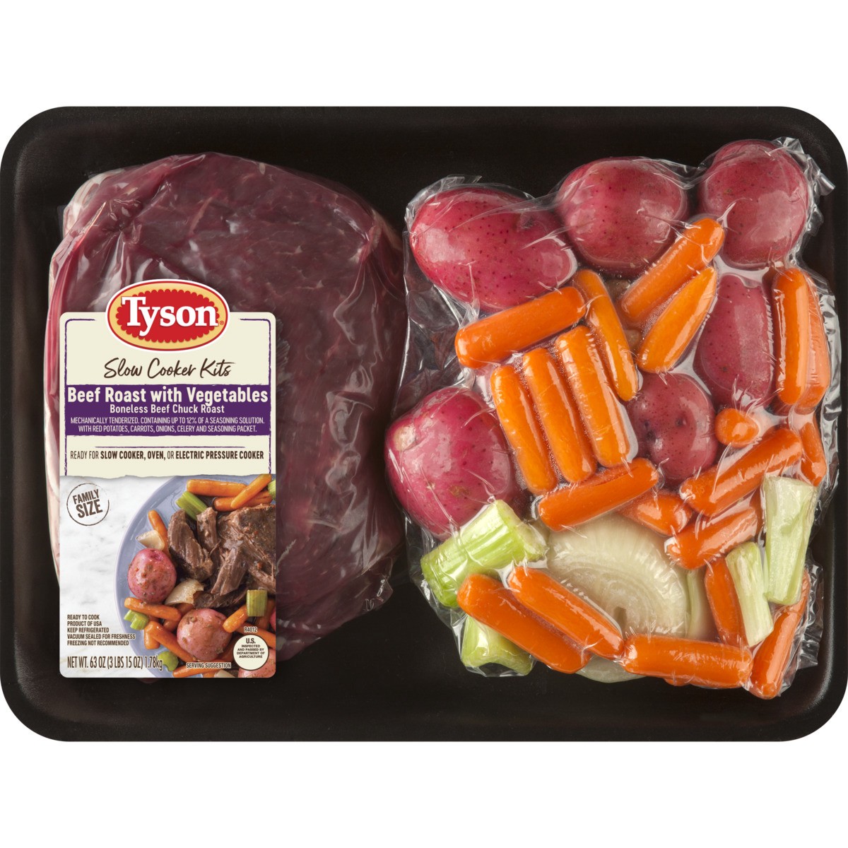 slide 4 of 8, KROGER Tyson Ready for Slow Cooker Beef Roast with Vegetables Meal Kit, 3.90 lb., 1.77 kg