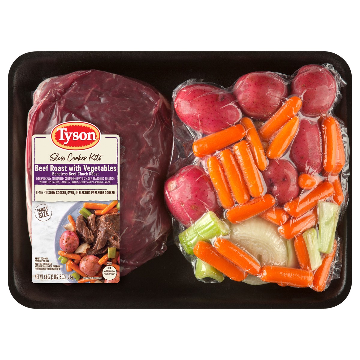 slide 1 of 8, KROGER Tyson Ready for Slow Cooker Beef Roast with Vegetables Meal Kit, 3.90 lb., 1.77 kg