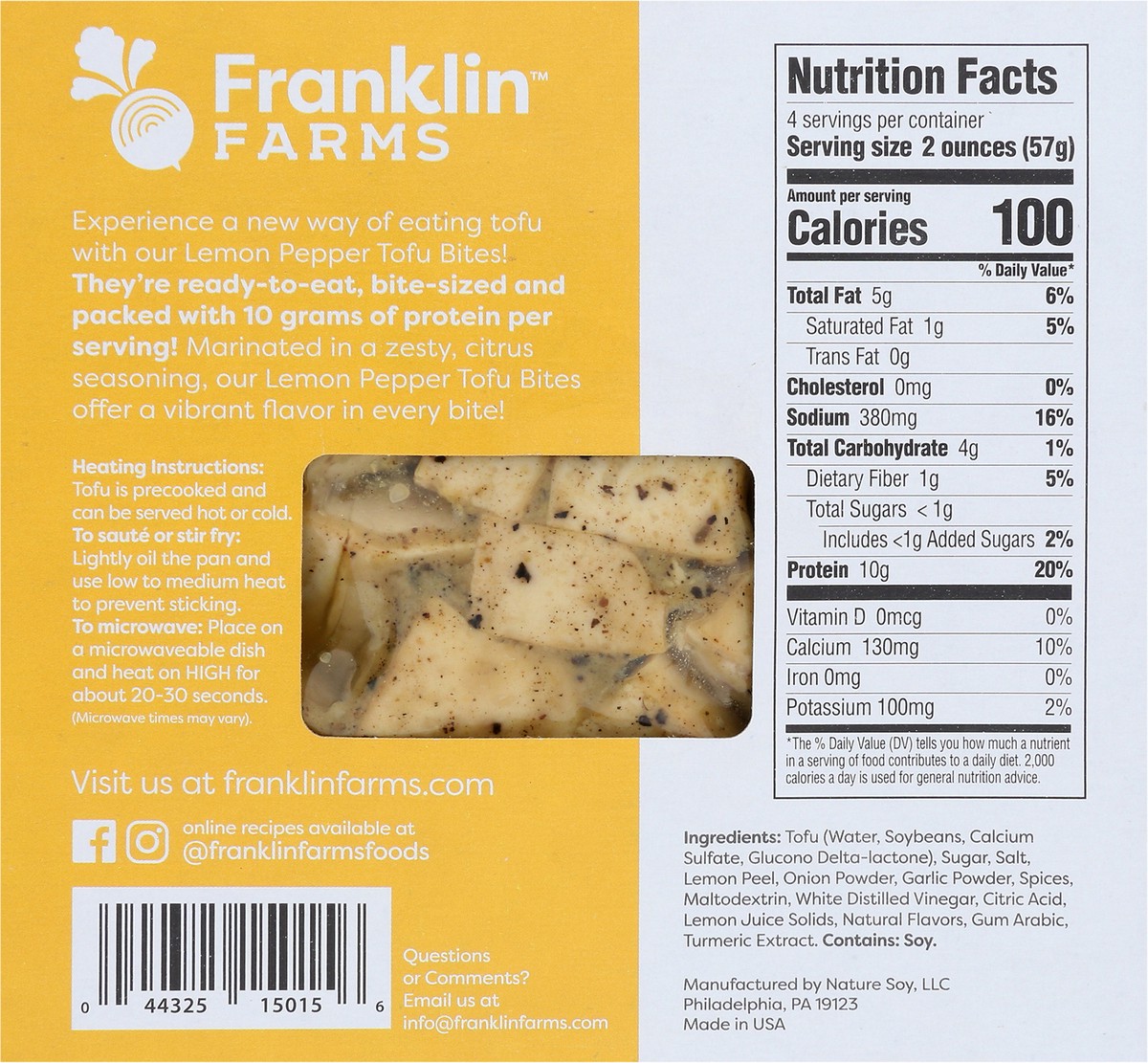 slide 9 of 10, Franklin Farms Lemon Pepper Tofu Bites, 8 oz