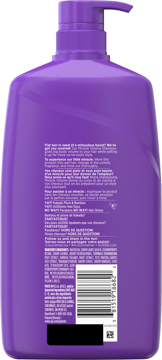 slide 5 of 7, Aussie Miracle Volume with Plum & Bamboo, Paraben Free Shampoo, 26.2 fl oz, 26.20 fl oz