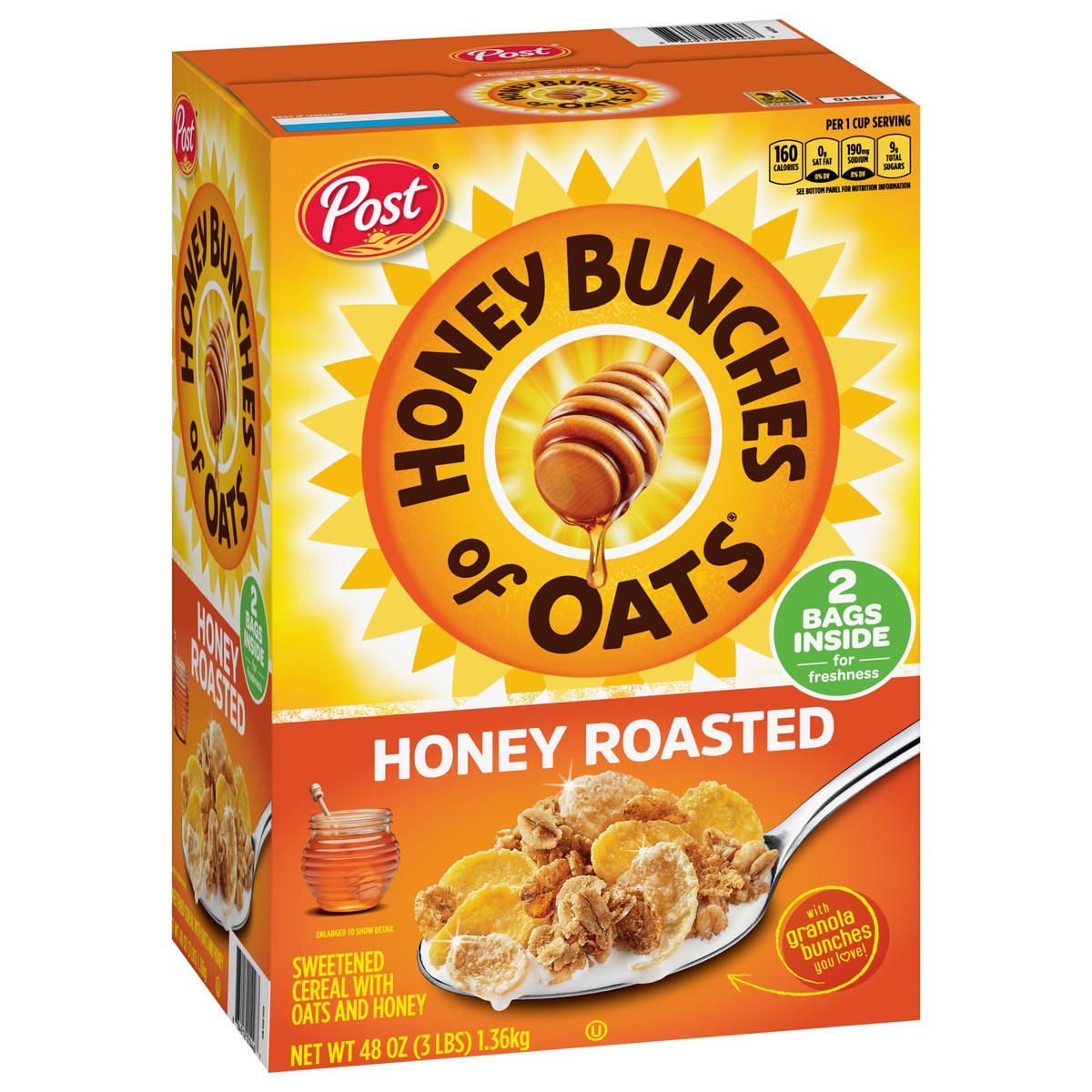 slide 13 of 13, Post Honey Bunches of Oats Honey Roasted, Heart Healthy, Low Fat, made with Whole Grain Cereal, 48 Ounce, 48 oz