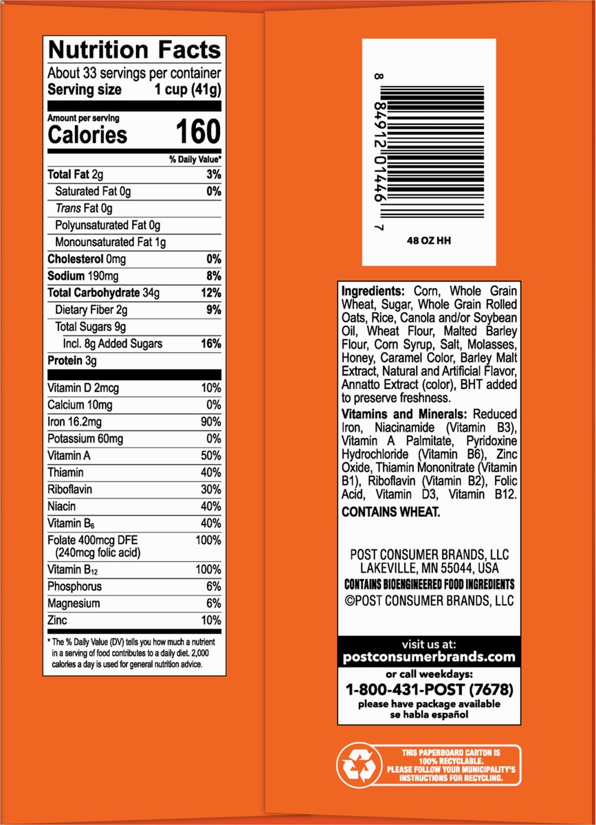 slide 6 of 13, Post Honey Bunches of Oats Honey Roasted, Heart Healthy, Low Fat, made with Whole Grain Cereal, 48 Ounce, 48 oz