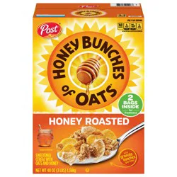 Post Honey Bunches of Oats Honey Roasted, Heart Healthy, Low Fat, made with Whole Grain Cereal, 48 Ounce