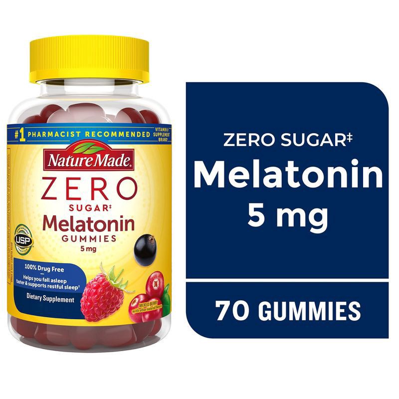 slide 3 of 9, Nature Made Zero Sugar Melatonin Gummies 5mg, Sugar Free Sleep Aid, 70 Count, 70 ct