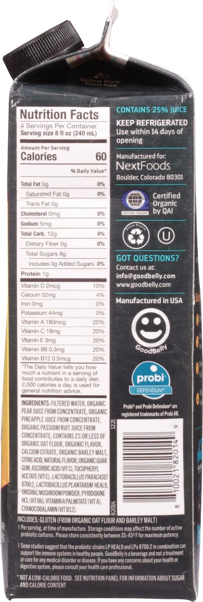 slide 8 of 9, GoodBelly Probiotics Pineapple Passionfruit Flavored Juice Drink 32 fl oz Carton, 1 ct