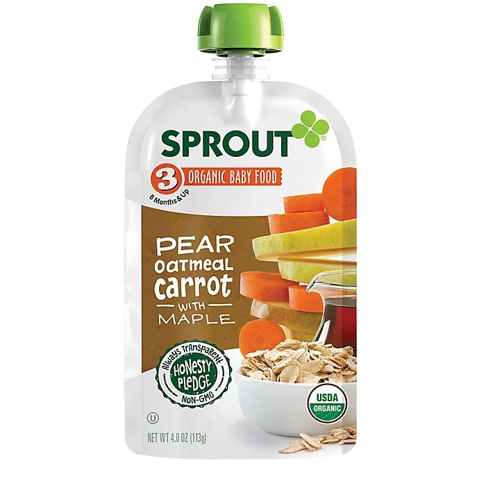 slide 1 of 1, Sprout Baby Food Pouch Pear Carrot Oatmeal With Maple, 4 oz