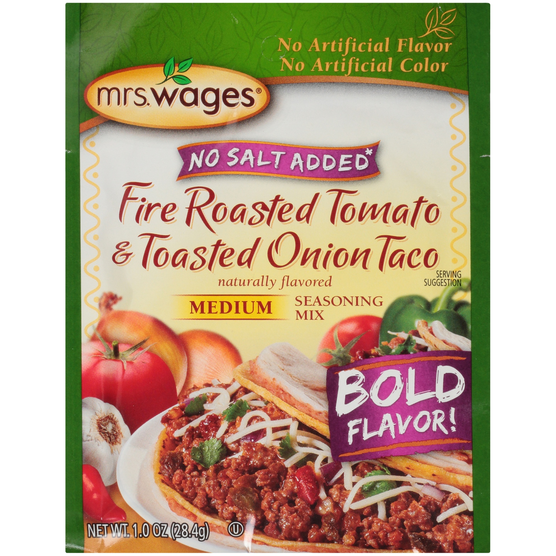 slide 4 of 6, Mrs. Wages Mrs WaGes Salt Free Medium Fire Roasted Tomato Toasted Onion Taco Seasoning Mix, 1 oz