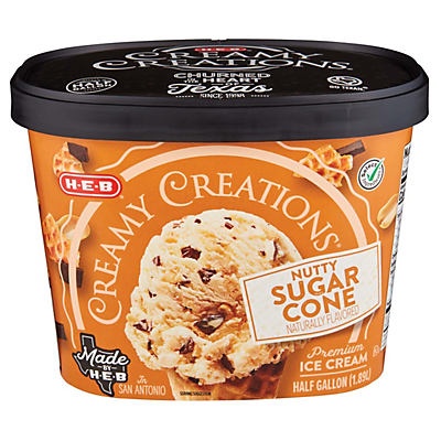 slide 1 of 1, H-E-B Select Ingredients&nbsp;Creamy Creations Nutty Sugar Cone Ice Cream&nbsp;, 1/2 gal