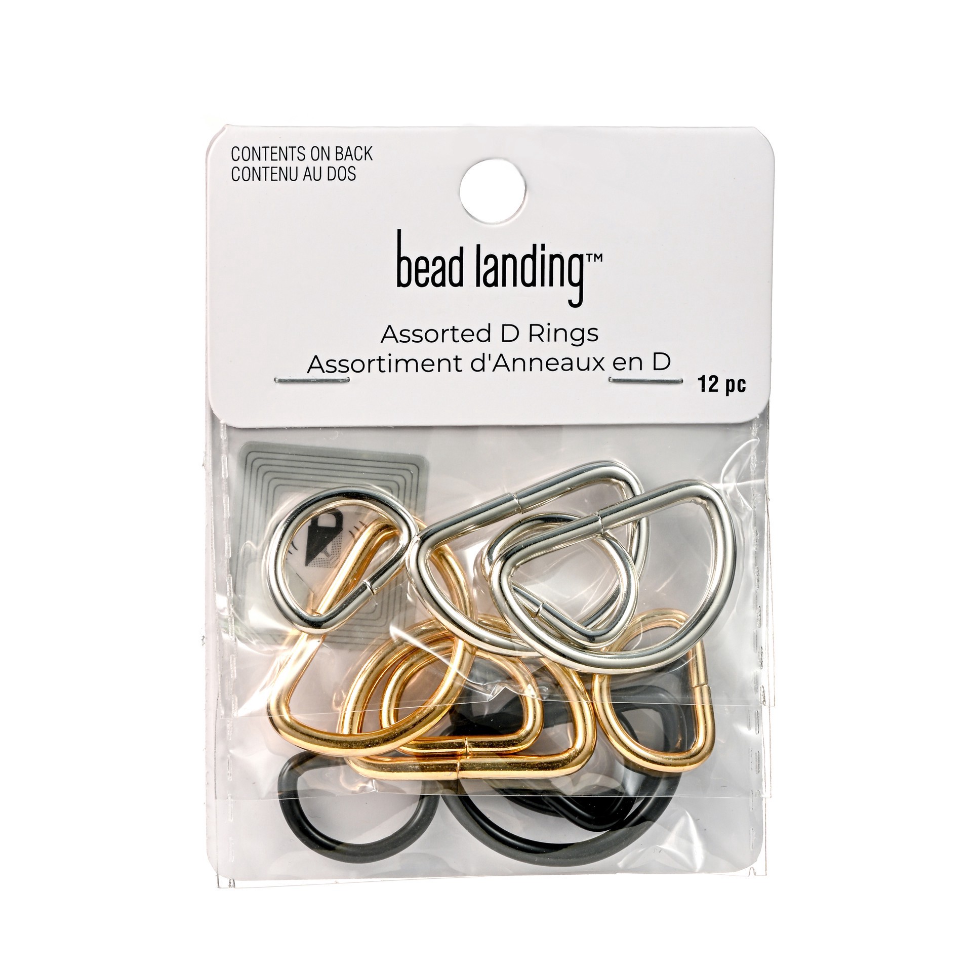 slide 2 of 3, Rhodium, Black & Gold D Rings, 12ct. By Bead Landing, 12 ct
