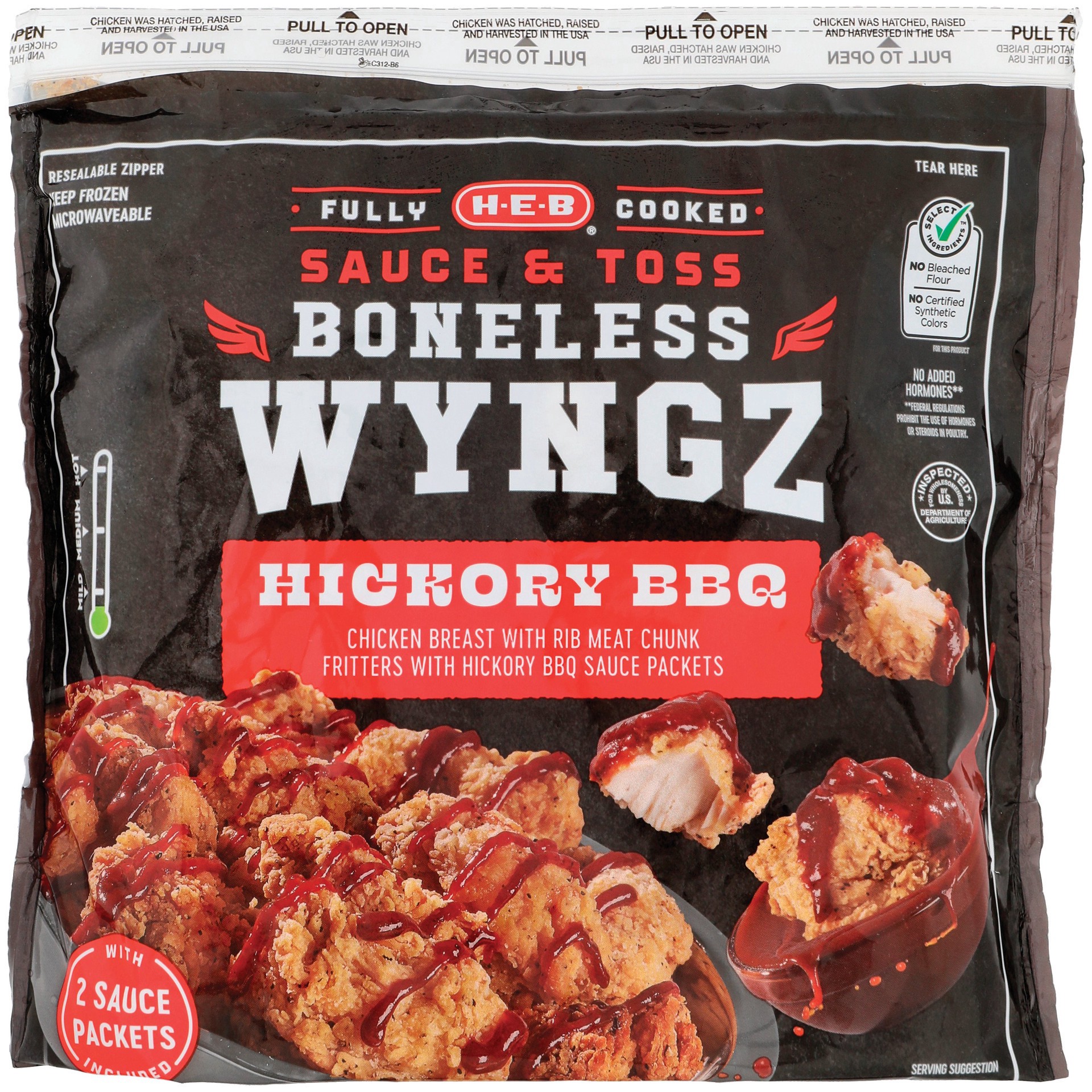 slide 1 of 1, H-E-B Fully Cooked Frozen Boneless Chicken Wyngz – Hickory BBQ, 28 oz