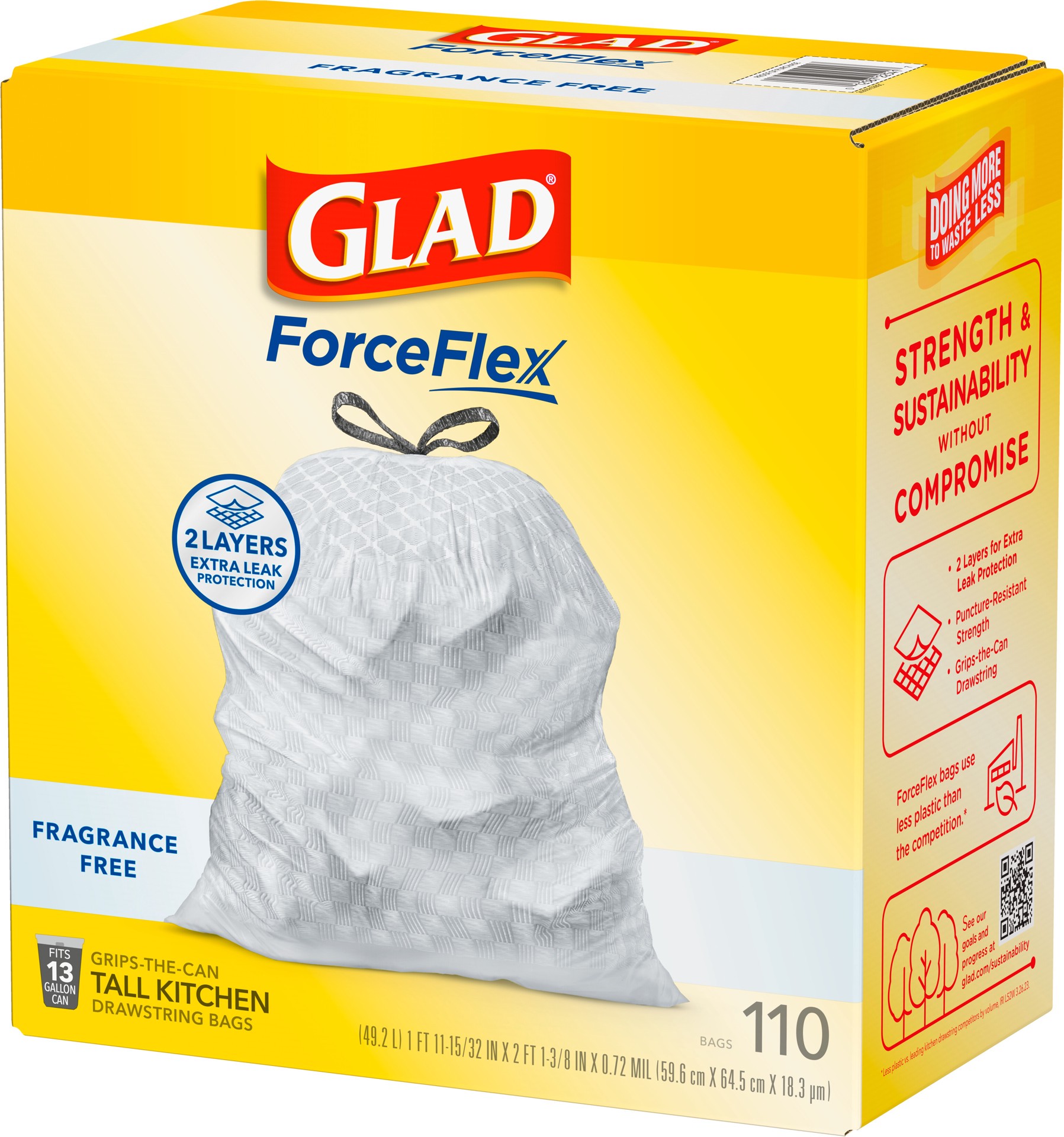 slide 3 of 5, Glad ForceFlex Tall Kitchen Drawstring Trash Bags Fragrance Free, 110 ct
