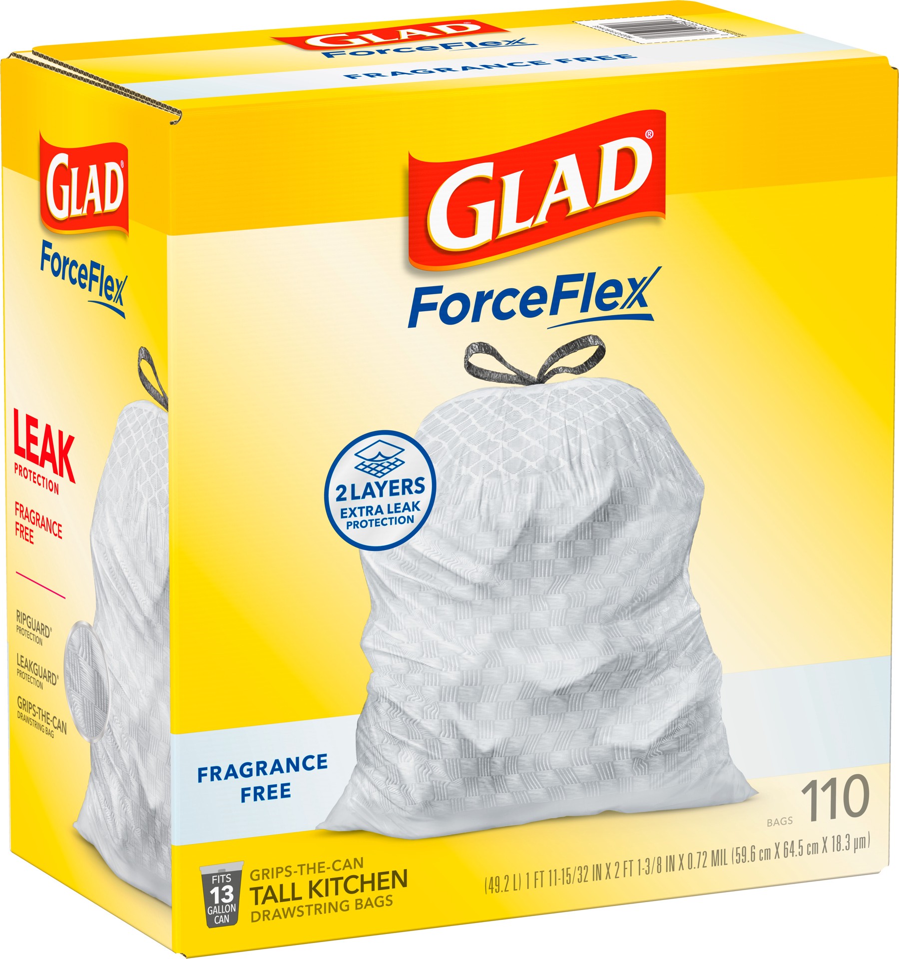 slide 5 of 5, Glad ForceFlex Tall Kitchen Drawstring Trash Bags Fragrance Free, 110 ct