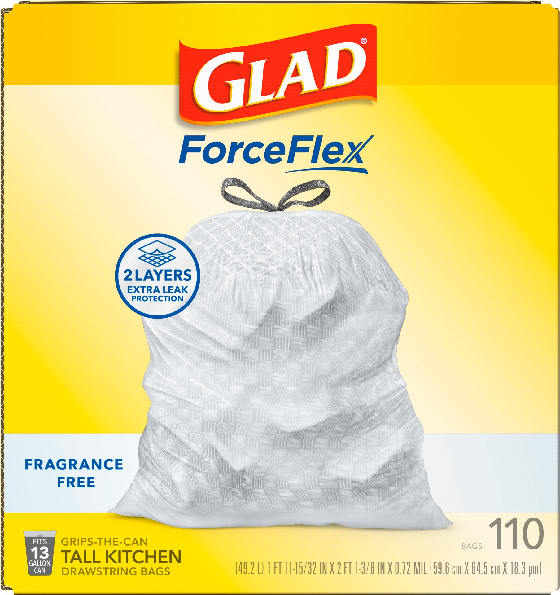 slide 4 of 5, Glad ForceFlex Tall Kitchen Drawstring Trash Bags Fragrance Free, 110 ct