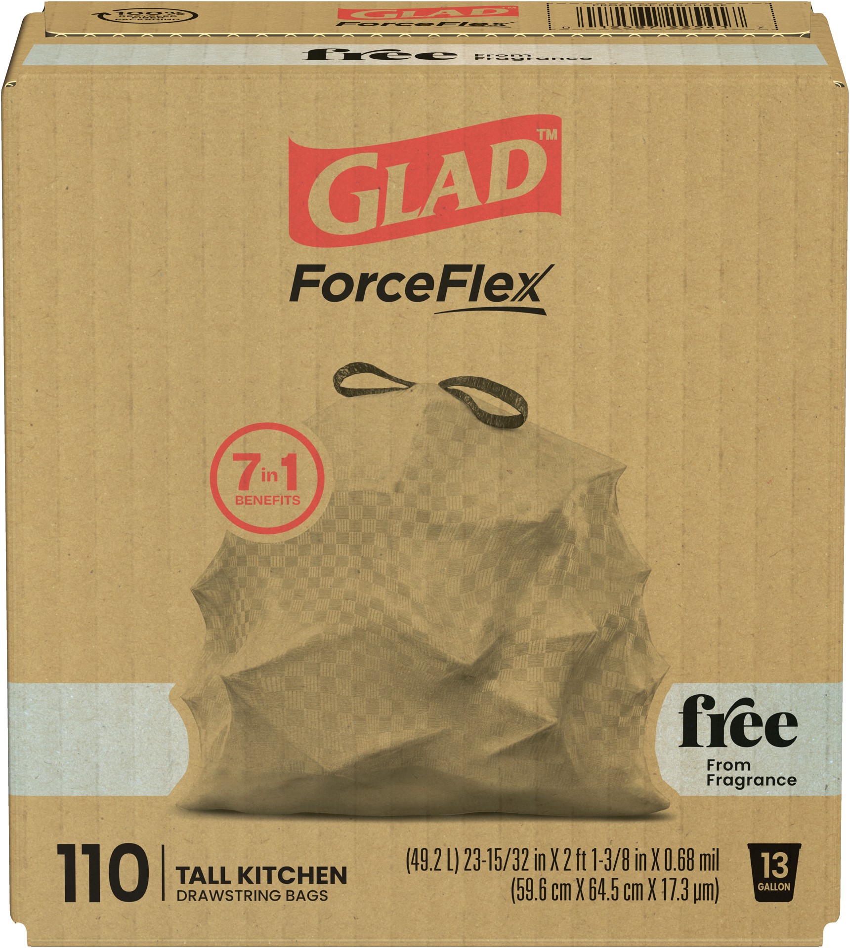 slide 1 of 5, Glad ForceFlex Tall Kitchen Drawstring Trash Bags Fragrance Free, 110 ct