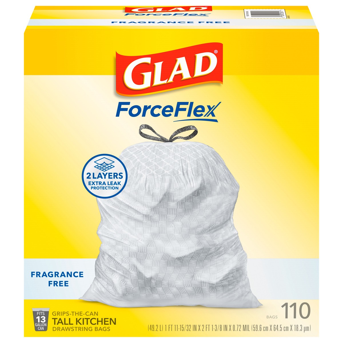slide 1 of 5, Glad ForceFlex Tall Kitchen Drawstring Trash Bags Fragrance Free, 110 ct