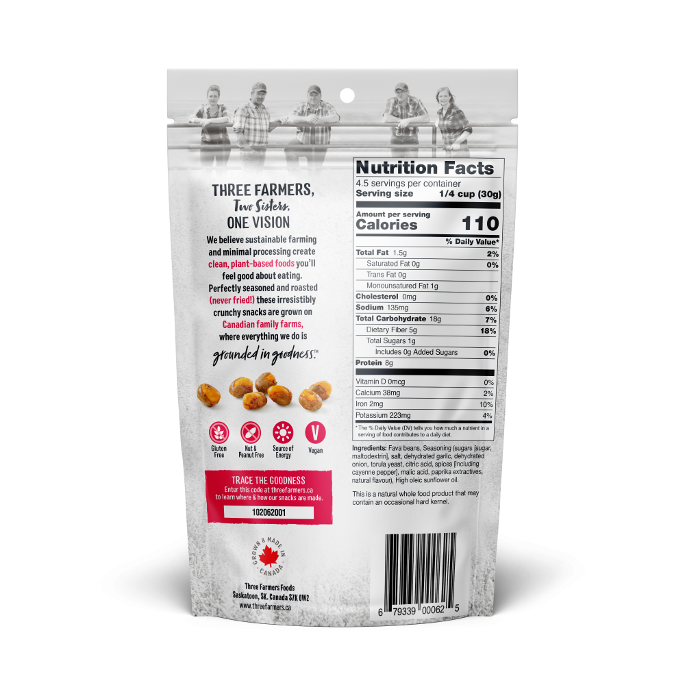 slide 2 of 2, Three Farmers Sweet Chili Roasted Fava Beans Nuts, 5 oz