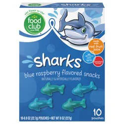 Food Club Sharks Blue Raspberry Flavored Snacks - 10 ea