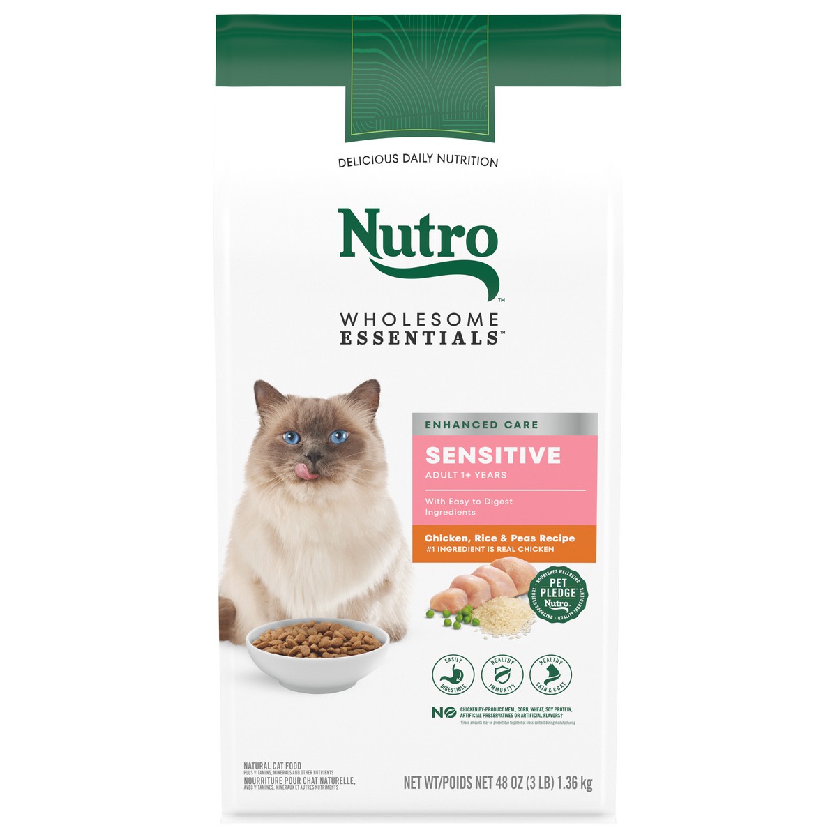 slide 1 of 9, Nutro Wholesome Essentials Sensitive Adult 1+ Years Chicken, Rice & Peas Recipe Dog Food 48 oz, 3 lb