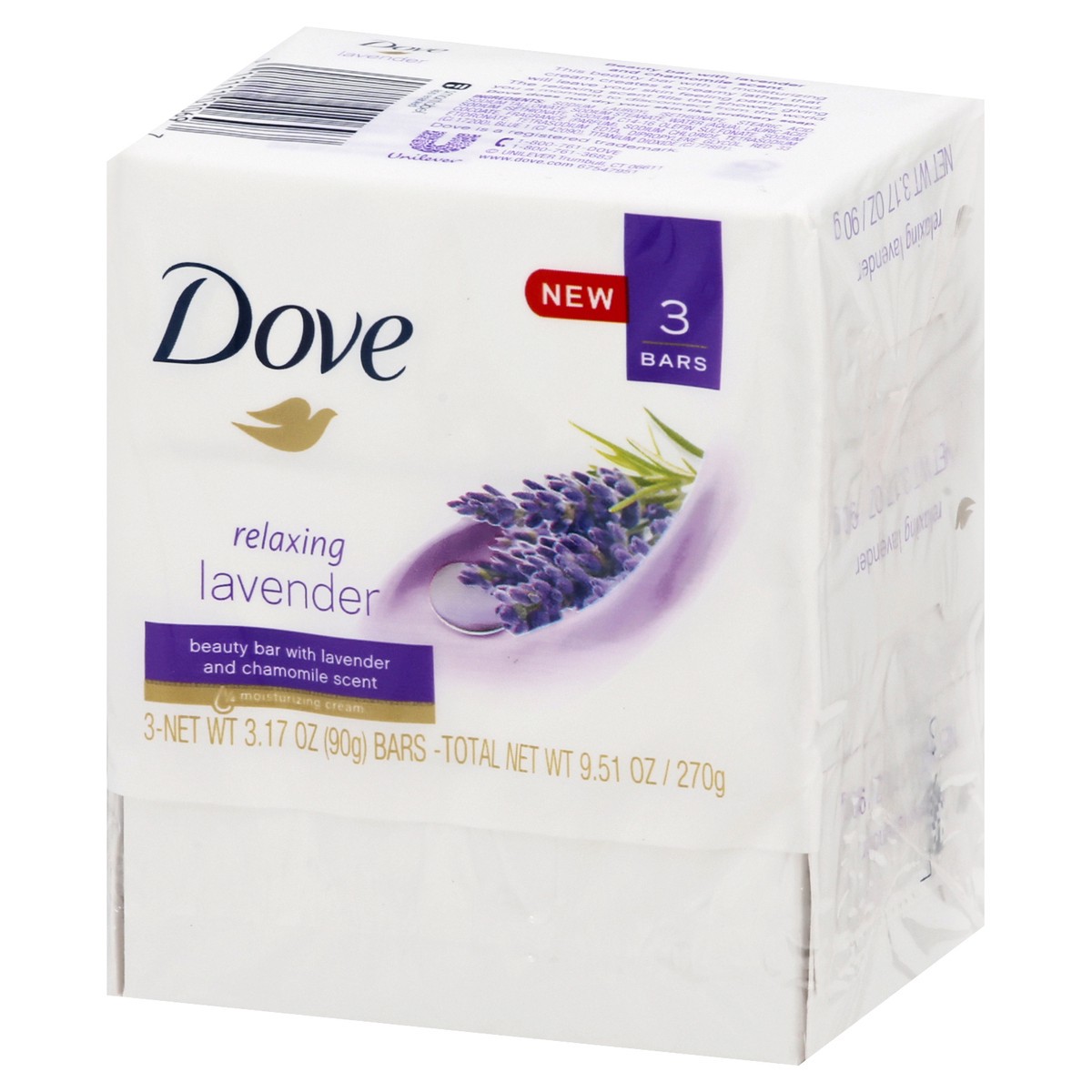 slide 7 of 9, Dove Beauty Bar Gentle Skin Cleanser Relaxing Lavender, 3.17 oz, 3 Bars, 3 ct