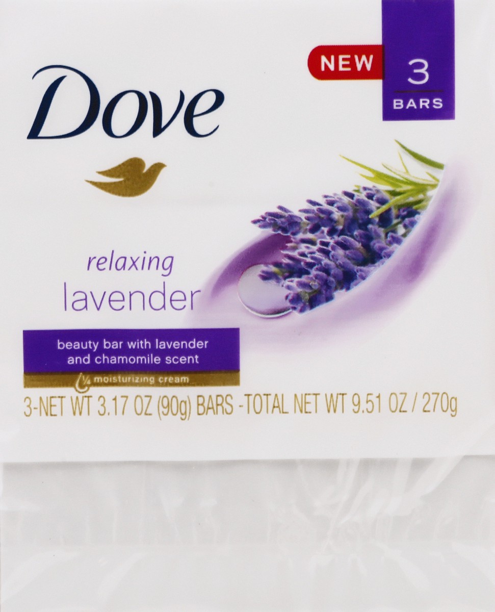 slide 9 of 9, Dove Beauty Bar Gentle Skin Cleanser Relaxing Lavender, 3.17 oz, 3 Bars, 3 ct