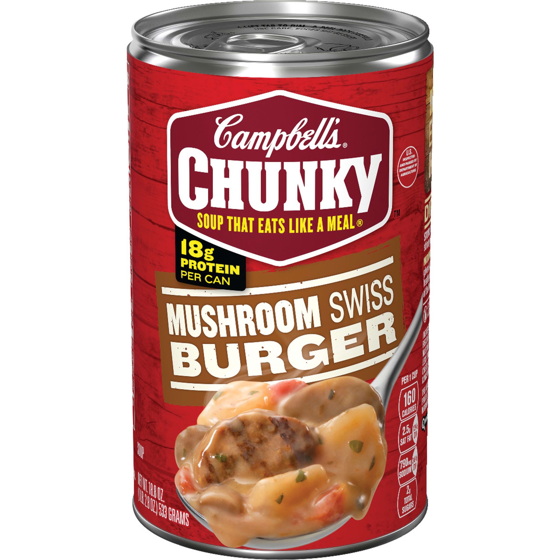slide 1 of 5, Campbell's Chunky Soup, Mushroom Swiss Burger Soup, 18.8 Ounce Can, 18.8 oz
