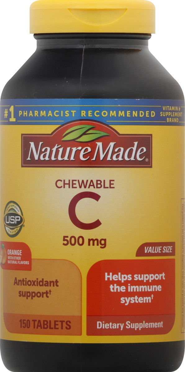 slide 1 of 9, Nature Made Chewable Vitamin C 500 mg, Dietary Supplement for Immune Support, 150 Tablets, 150 Day Supply, 150 ct