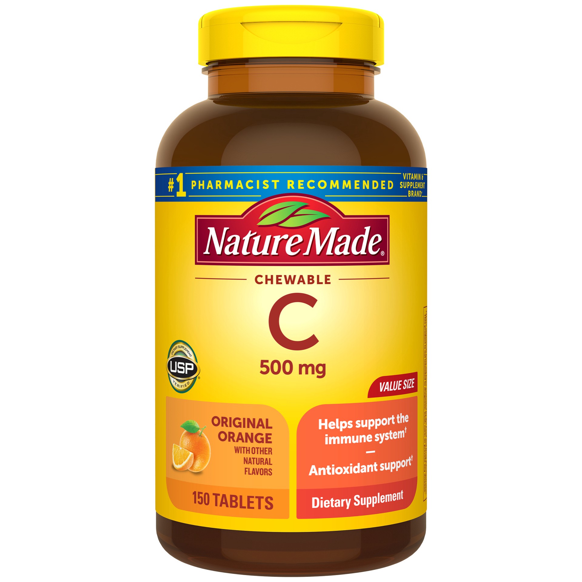 slide 1 of 9, Nature Made Chewable Vitamin C 500 mg, Dietary Supplement for Immune Support, 150 Tablets, 150 Day Supply, 150 ct