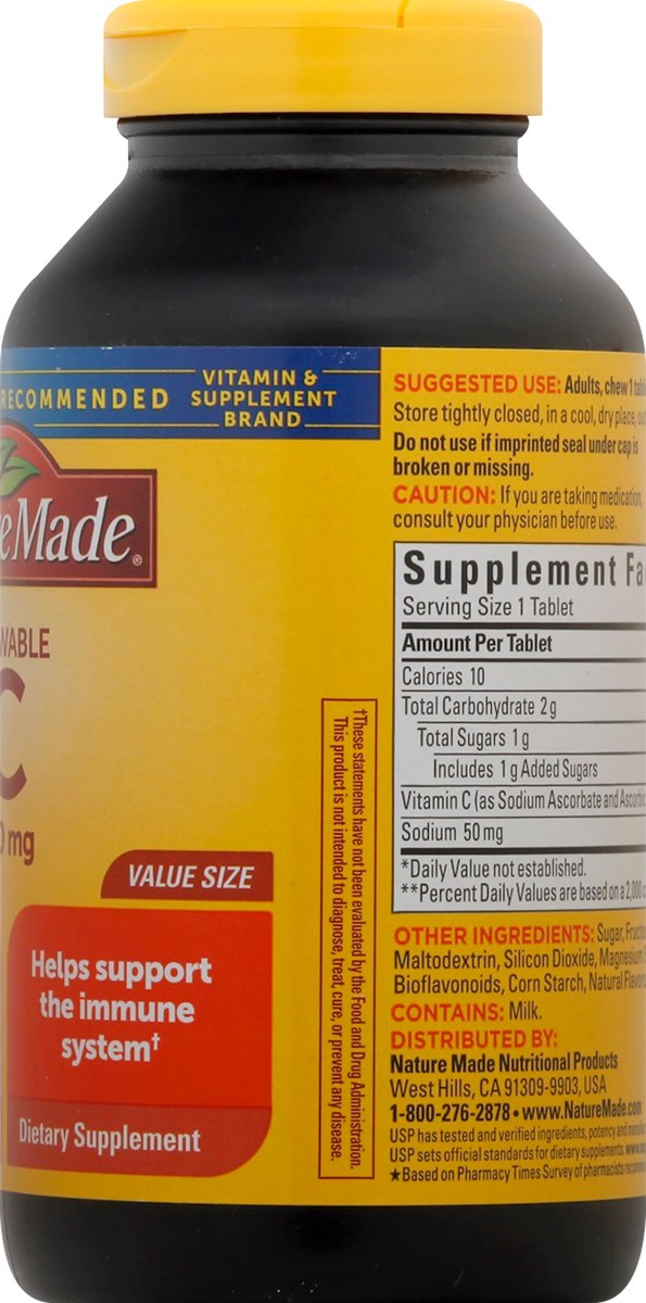 slide 6 of 9, Nature Made Chewable Vitamin C 500 mg, Dietary Supplement for Immune Support, 150 Tablets, 150 Day Supply, 150 ct