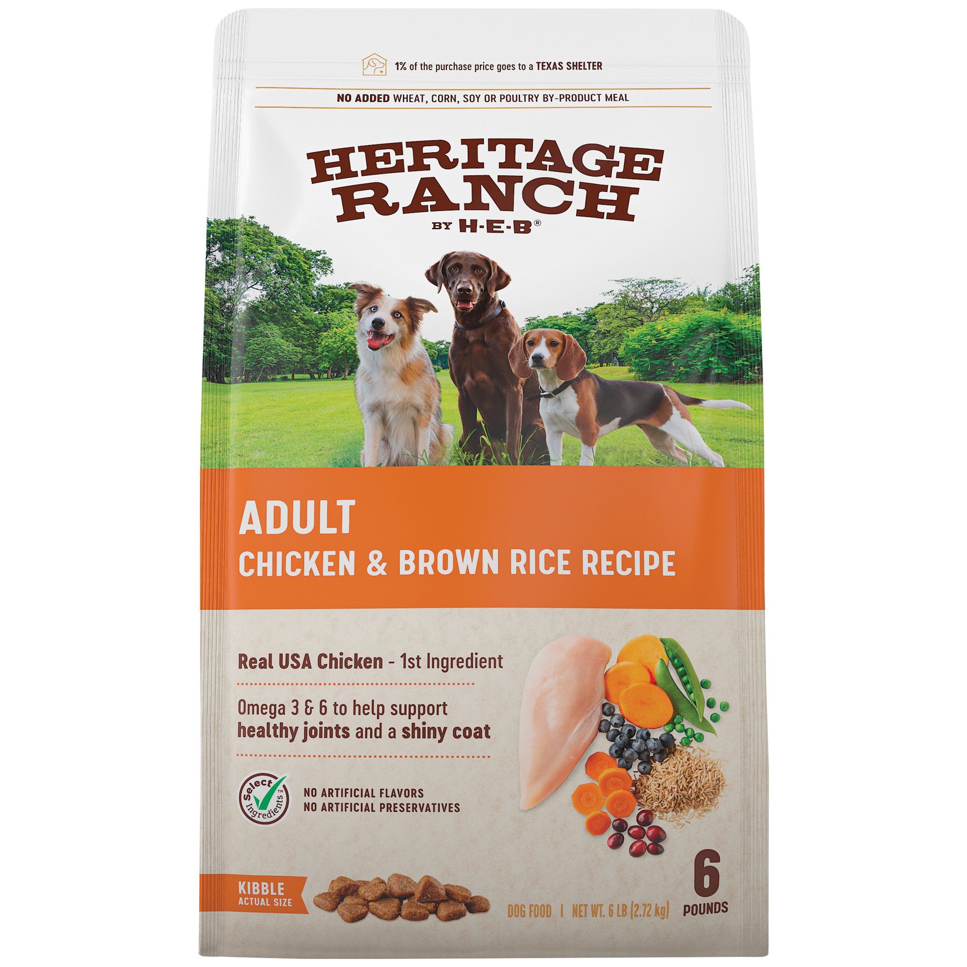 slide 1 of 1, Heritage Ranch by H-E-B Adult Dry Dog Food - Chicken & Brown Rice, 6 lb