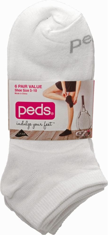 slide 1 of 1, Peds Women's Flat-Knit Low-Cut Socks - 6 Pack - White, 9 ct