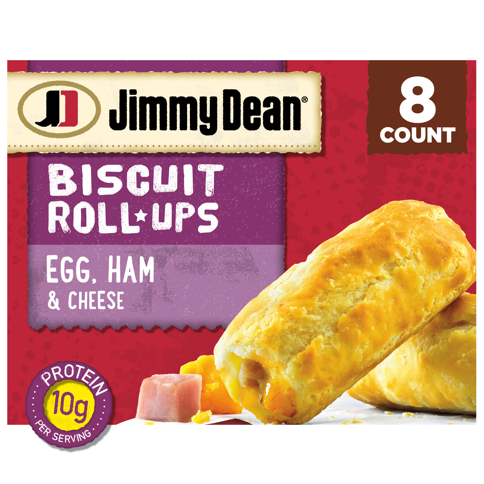 slide 1 of 8, Jimmy Dean Biscuit Roll-Ups,Ham, Frozen Breakfast, 8 Count, 8 ct