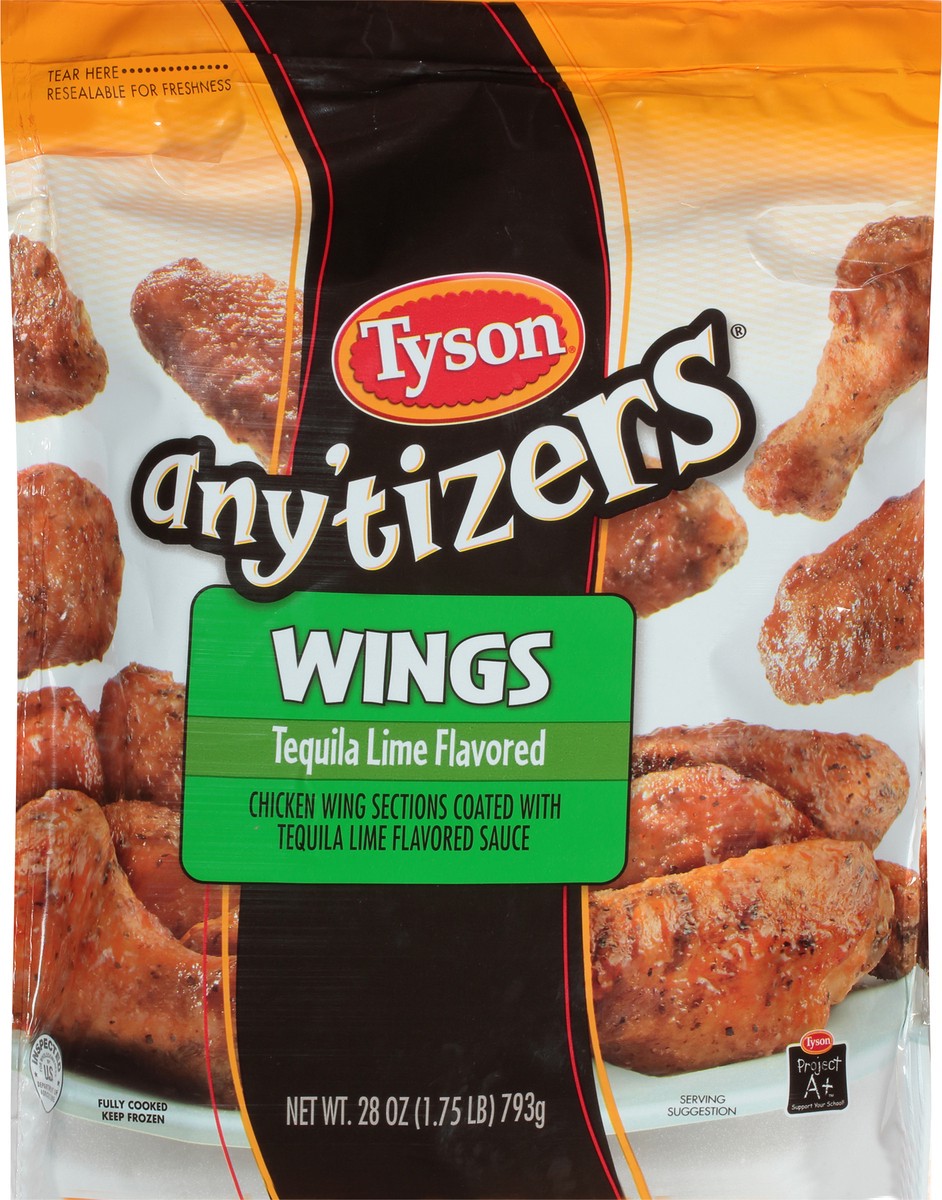 slide 11 of 11, TYSON ANYTIZERS Fully Cooked Tequila Lime Flavored Wings, Chicken Wing Sections, 8-28oz, 793.79 g